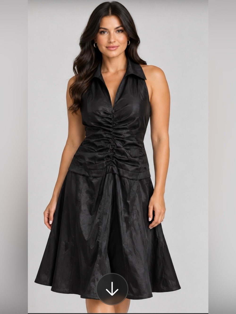 Tadashi Shoji Black Satin Halter Fit-and-Flare Dress